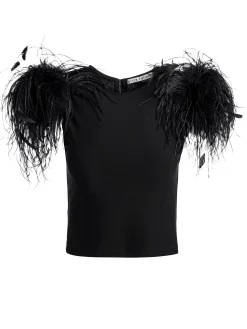 Alice and Olivia TOPS*TAMICA FEATHER DETAIL TOP