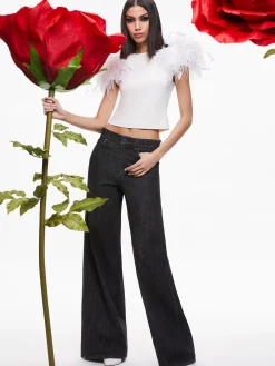 Alice and Olivia TOPS*TAMICA FEATHER DETAIL TOP