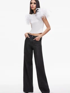 Alice and Olivia TOPS*TAMICA FEATHER DETAIL TOP