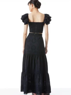 Alice and Olivia TOPS*TAWNY EYELET SQUARE NECK RUFFLE CROP TOP