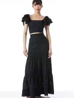Alice and Olivia TOPS*TAWNY EYELET SQUARE NECK RUFFLE CROP TOP
