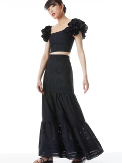 Alice and Olivia TOPS*TAWNY EYELET SQUARE NECK RUFFLE CROP TOP