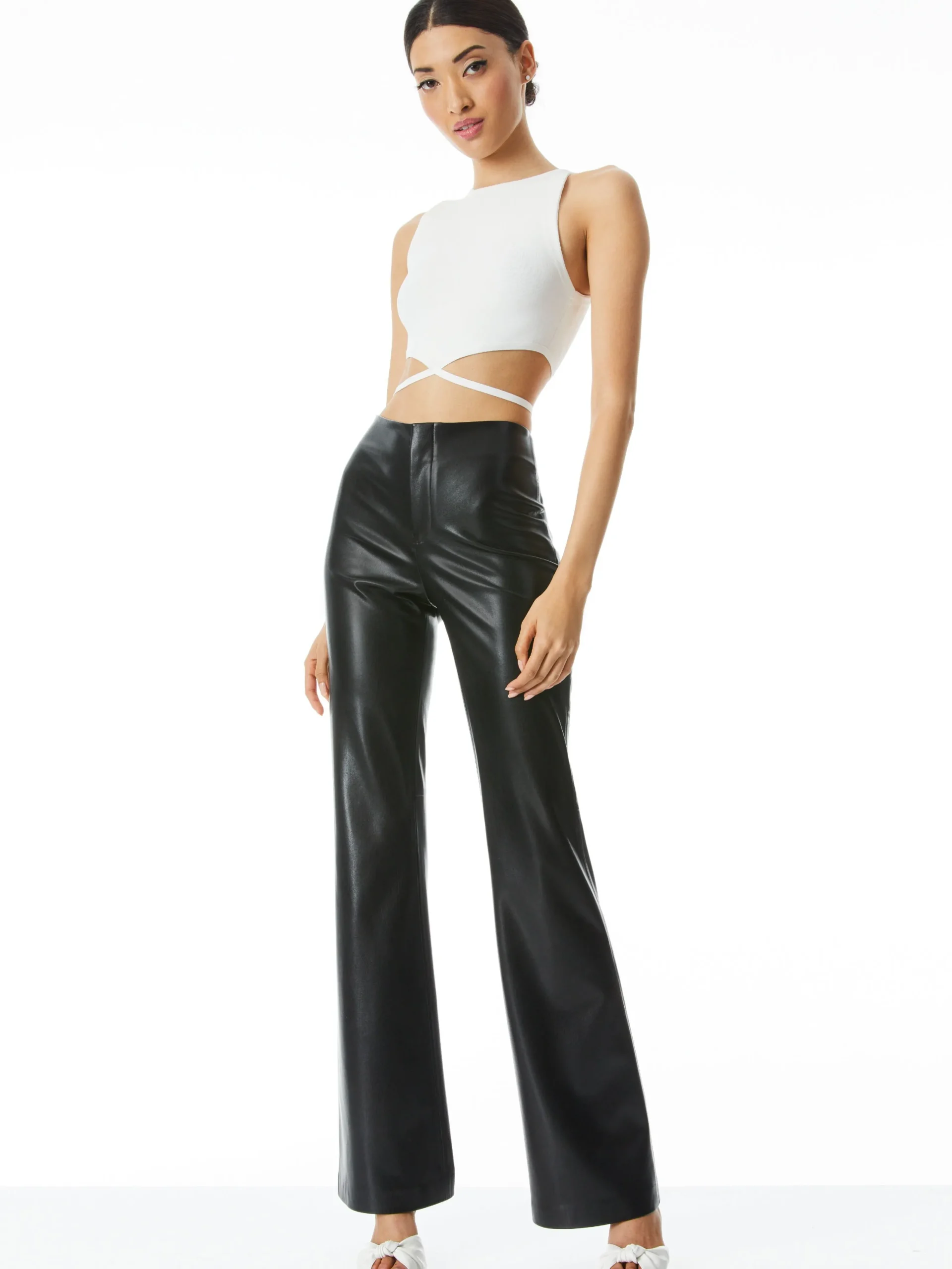 Alice and Olivia VEGAN LEATHER|ESSENTIALS*TEENY VEGAN LEATHER FLARE PANT