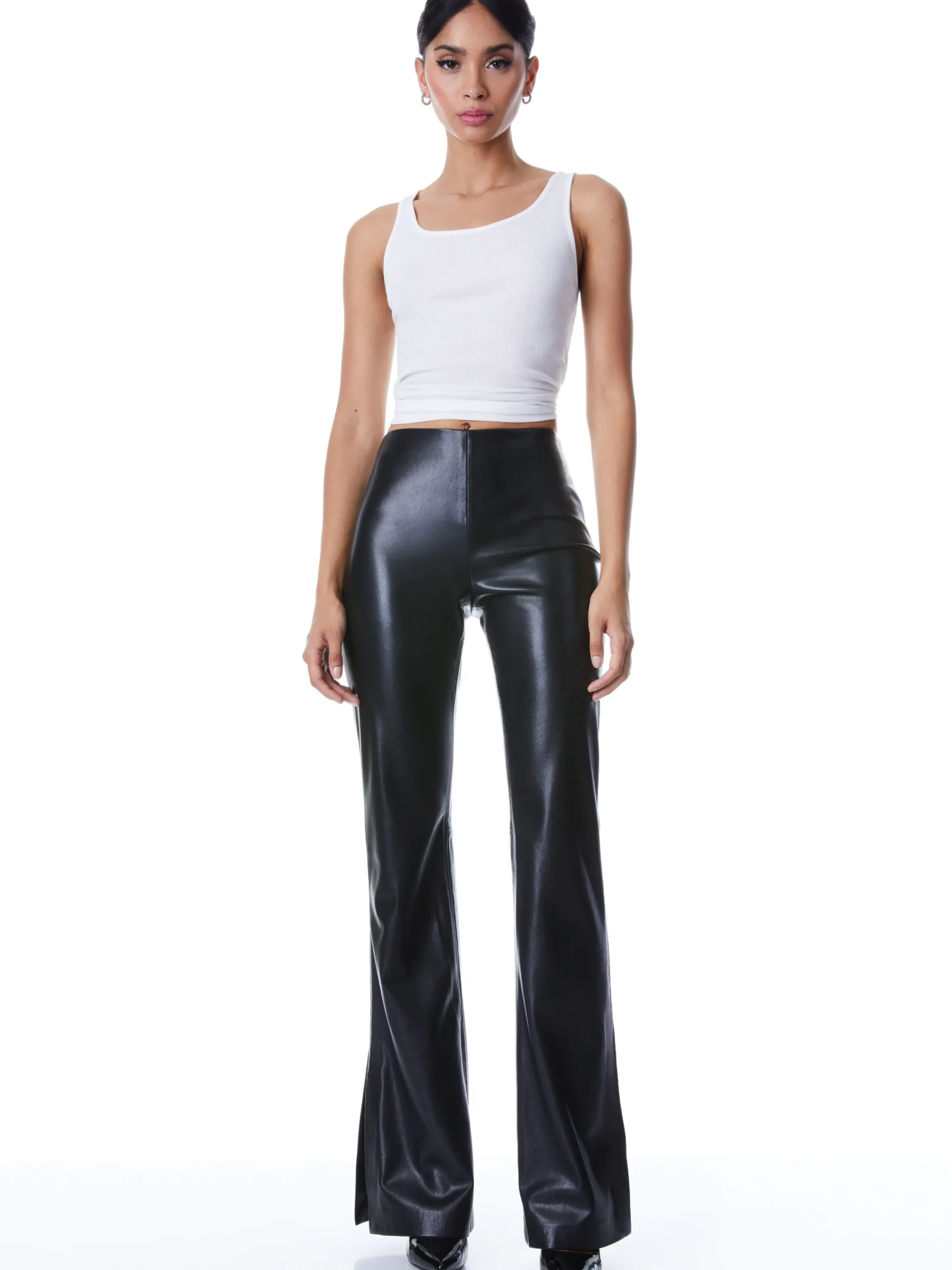 Alice and Olivia VEGAN LEATHER|ESSENTIALS*TEENY VEGAN LEATHER SIDE SLIT PANT