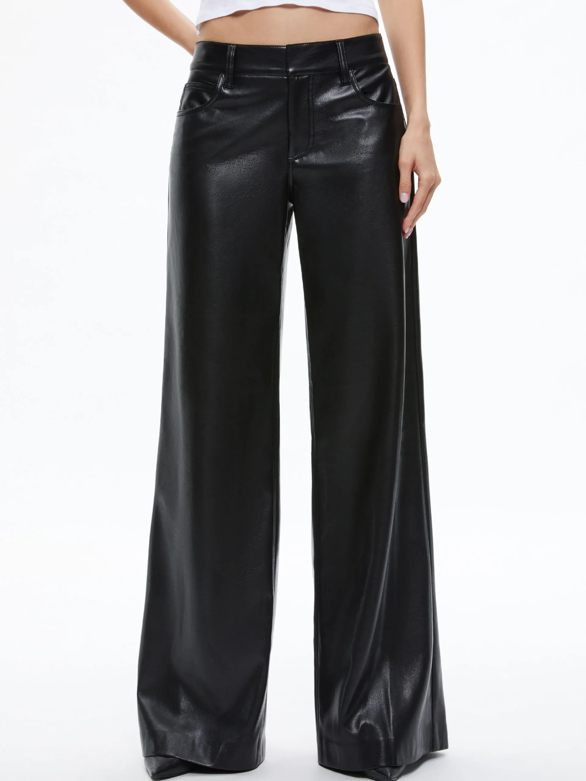Alice and Olivia VEGAN LEATHER|ESSENTIALS*TRISH VEGAN LEATHER WIDE LEG PANT