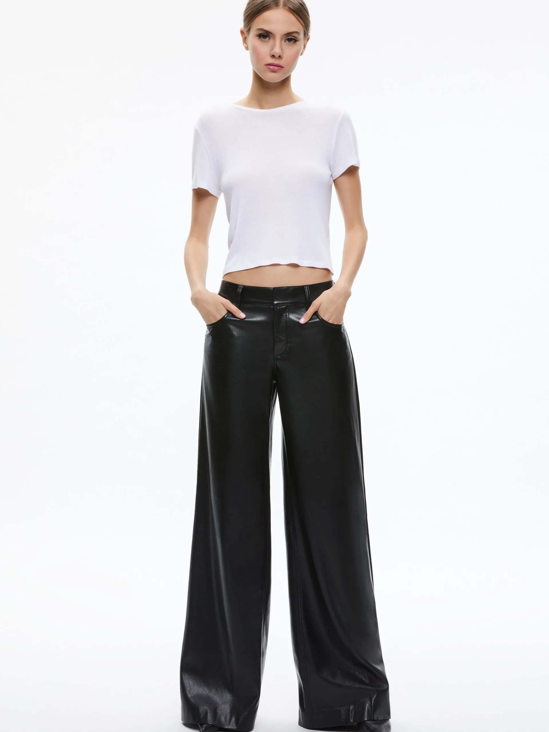 Alice and Olivia VEGAN LEATHER|ESSENTIALS*TRISH VEGAN LEATHER WIDE LEG PANT