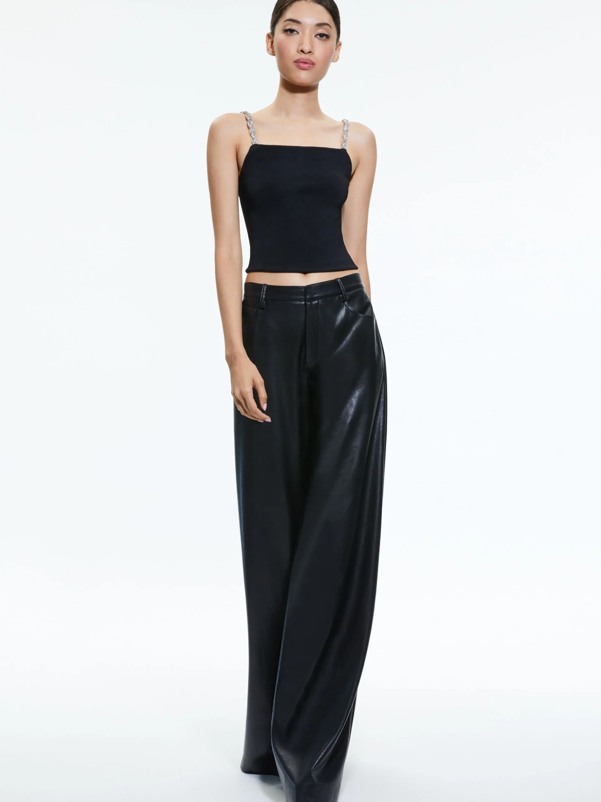 Alice and Olivia VEGAN LEATHER|ESSENTIALS*TRISH VEGAN LEATHER WIDE LEG PANT