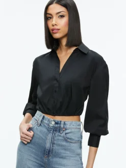 Alice and Olivia ESSENTIALS|TOPS*TRUDY CROPPED BUTTON DOWN