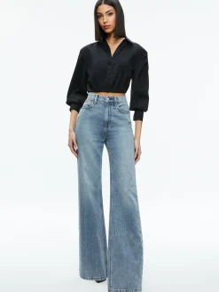 Alice and Olivia ESSENTIALS|TOPS*TRUDY CROPPED BUTTON DOWN