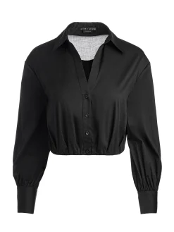 Alice and Olivia ESSENTIALS|TOPS*TRUDY CROPPED BUTTON DOWN