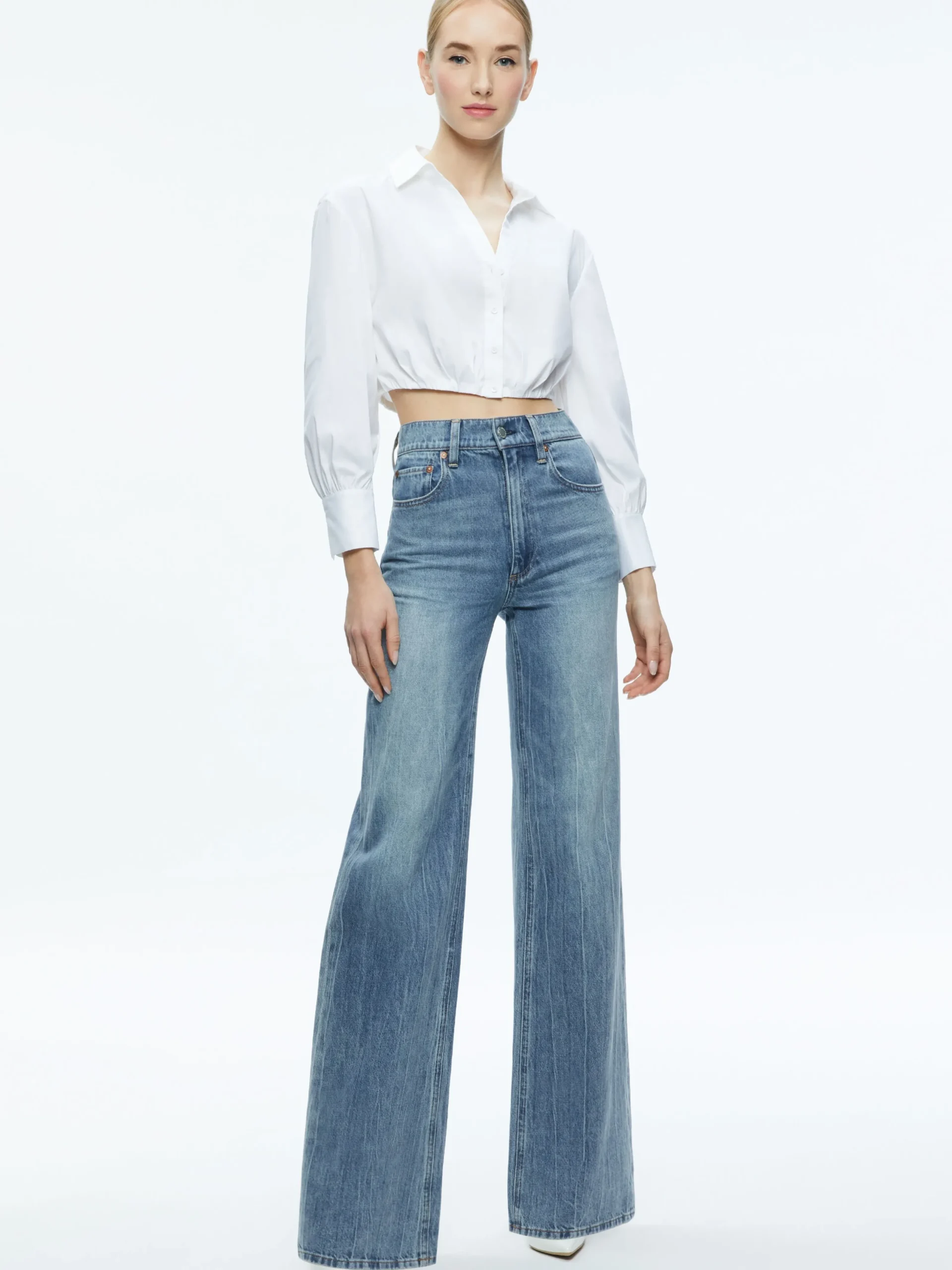 Alice and Olivia ESSENTIALS|TOPS*TRUDY CROPPED BUTTON DOWN