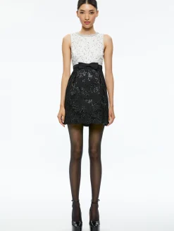 Alice and Olivia GUEST OF|MINI*TRUE EMBELLISHED BODICE MINI DRESS