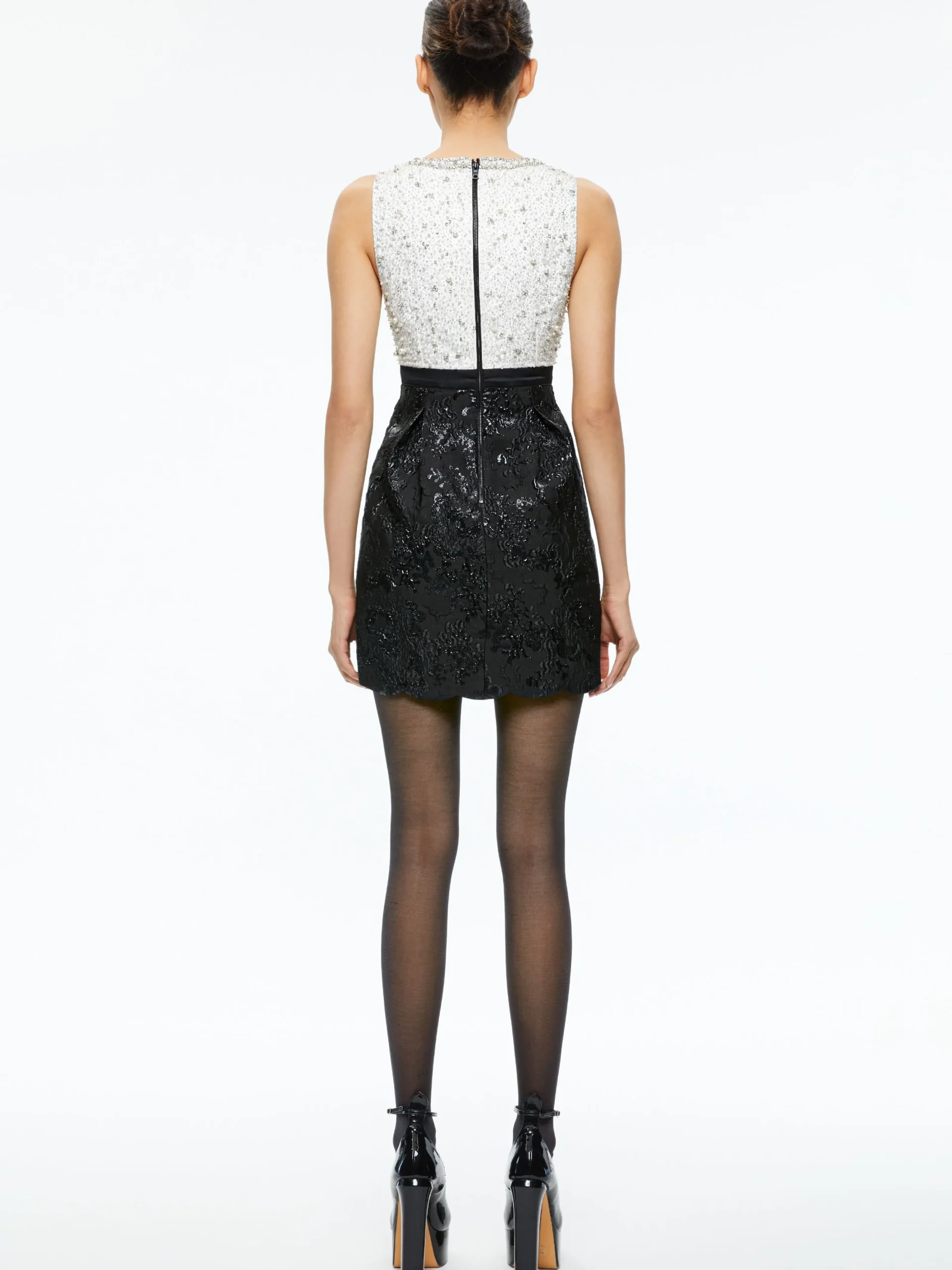 Alice and Olivia GUEST OF|MINI*TRUE EMBELLISHED BODICE MINI DRESS