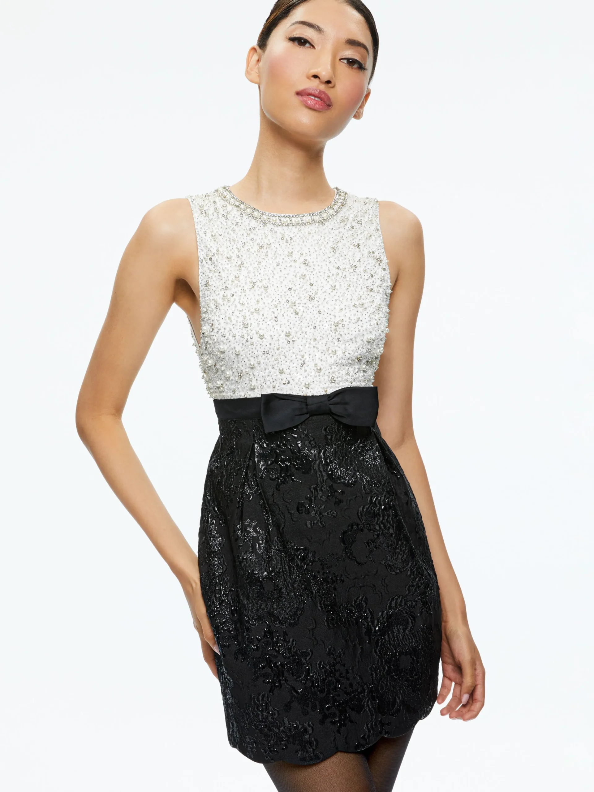 Alice and Olivia GUEST OF|MINI*TRUE EMBELLISHED BODICE MINI DRESS
