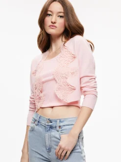 Alice and Olivia SWEATERS*UMA LACE TRIM CARDIGAN