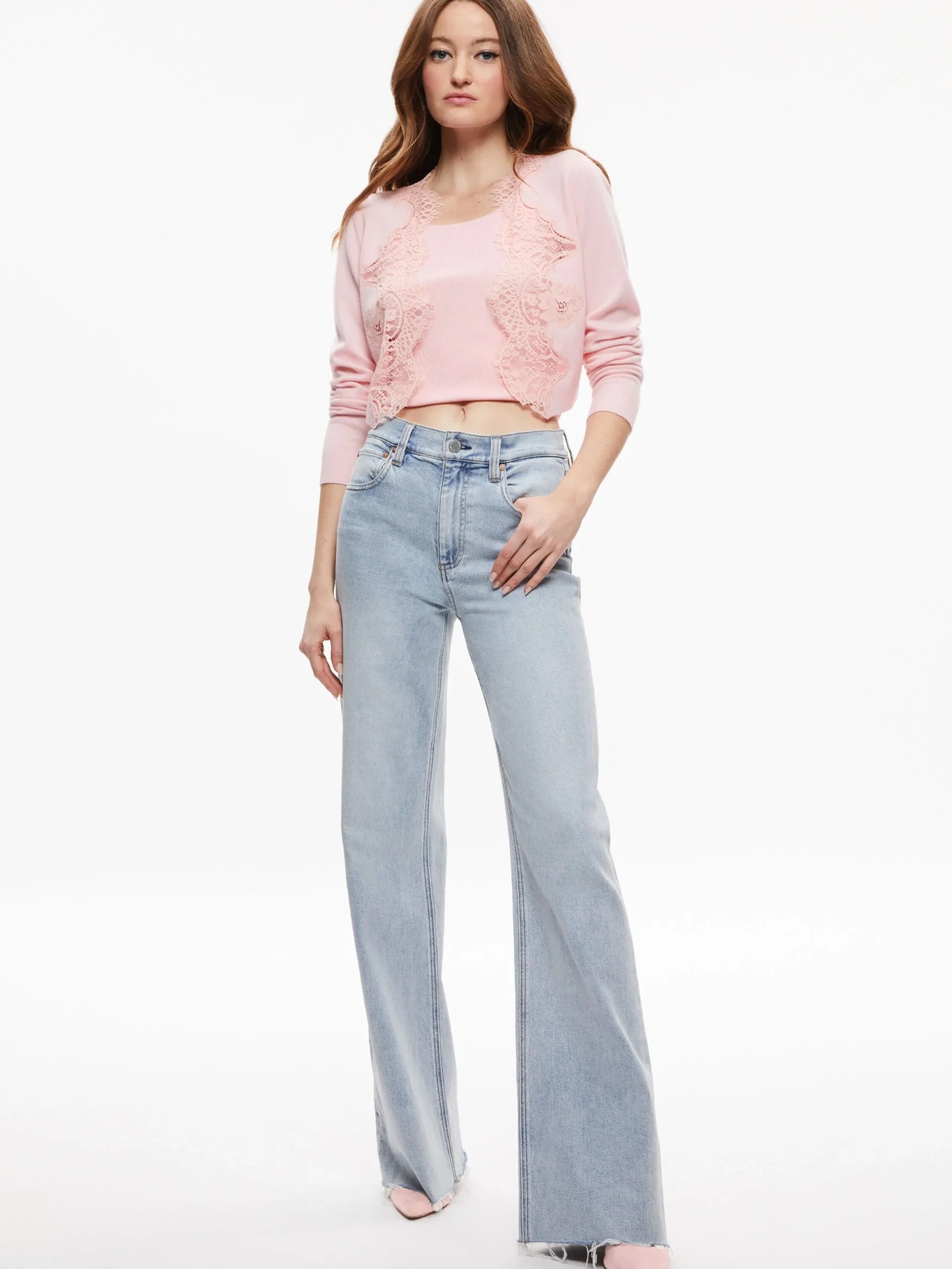 Alice and Olivia SWEATERS*UMA LACE TRIM CARDIGAN