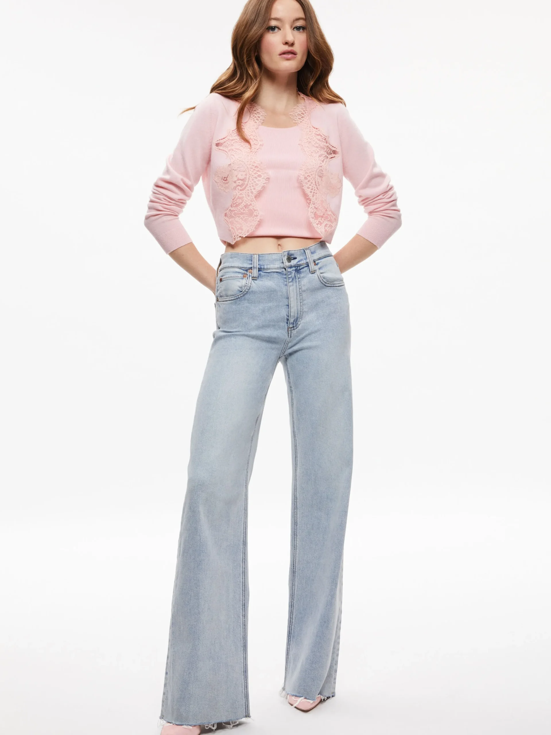 Alice and Olivia SWEATERS*UMA LACE TRIM CARDIGAN