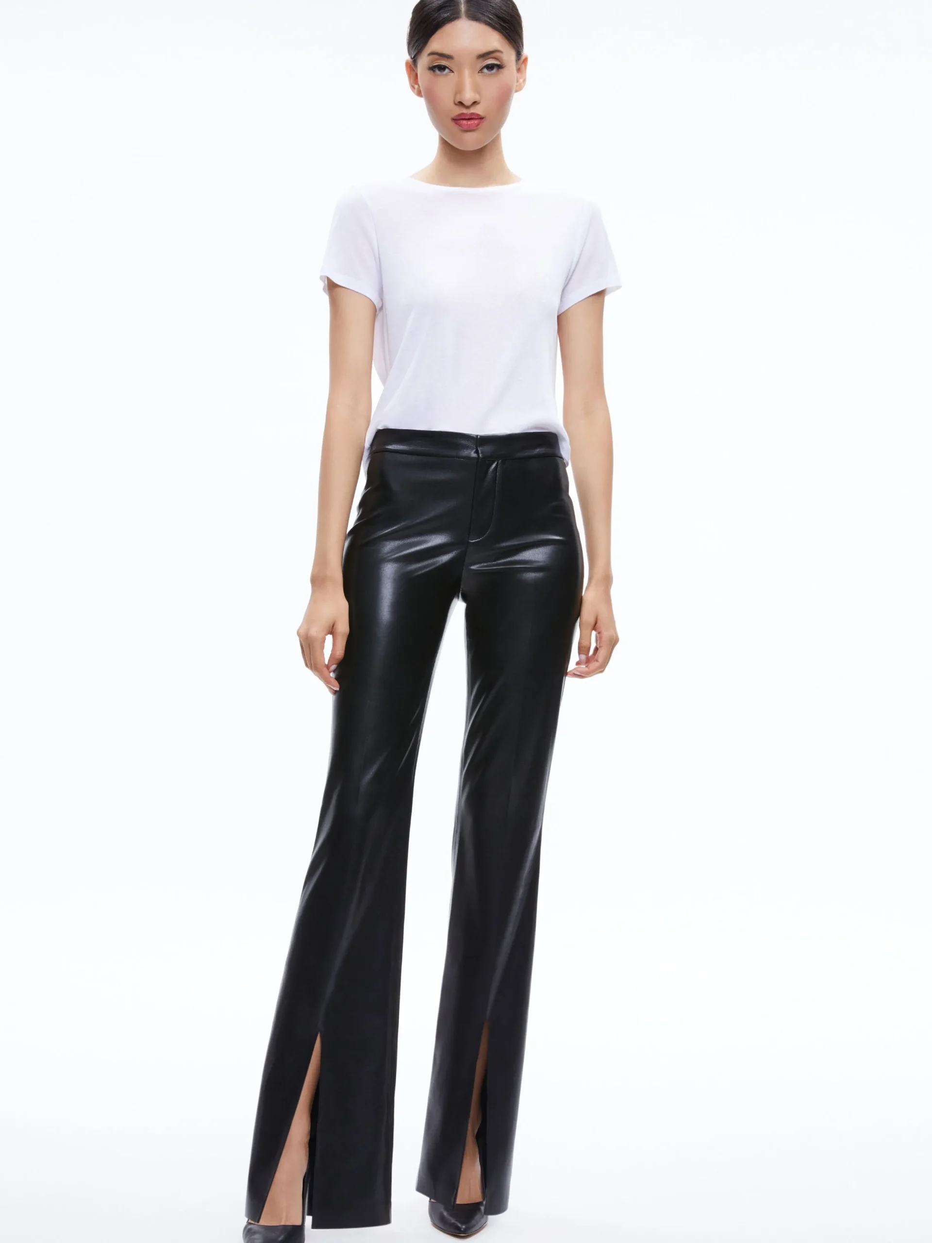 Alice and Olivia VEGAN LEATHER|ESSENTIALS*WALKER VEGAN LEATHER FRONT SLIT PANT