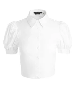 Alice and Olivia ESSENTIALS|THE WORKWEAR EDIT*WILLA CROPPED PUFF SLEEVE BUTTON DOWN