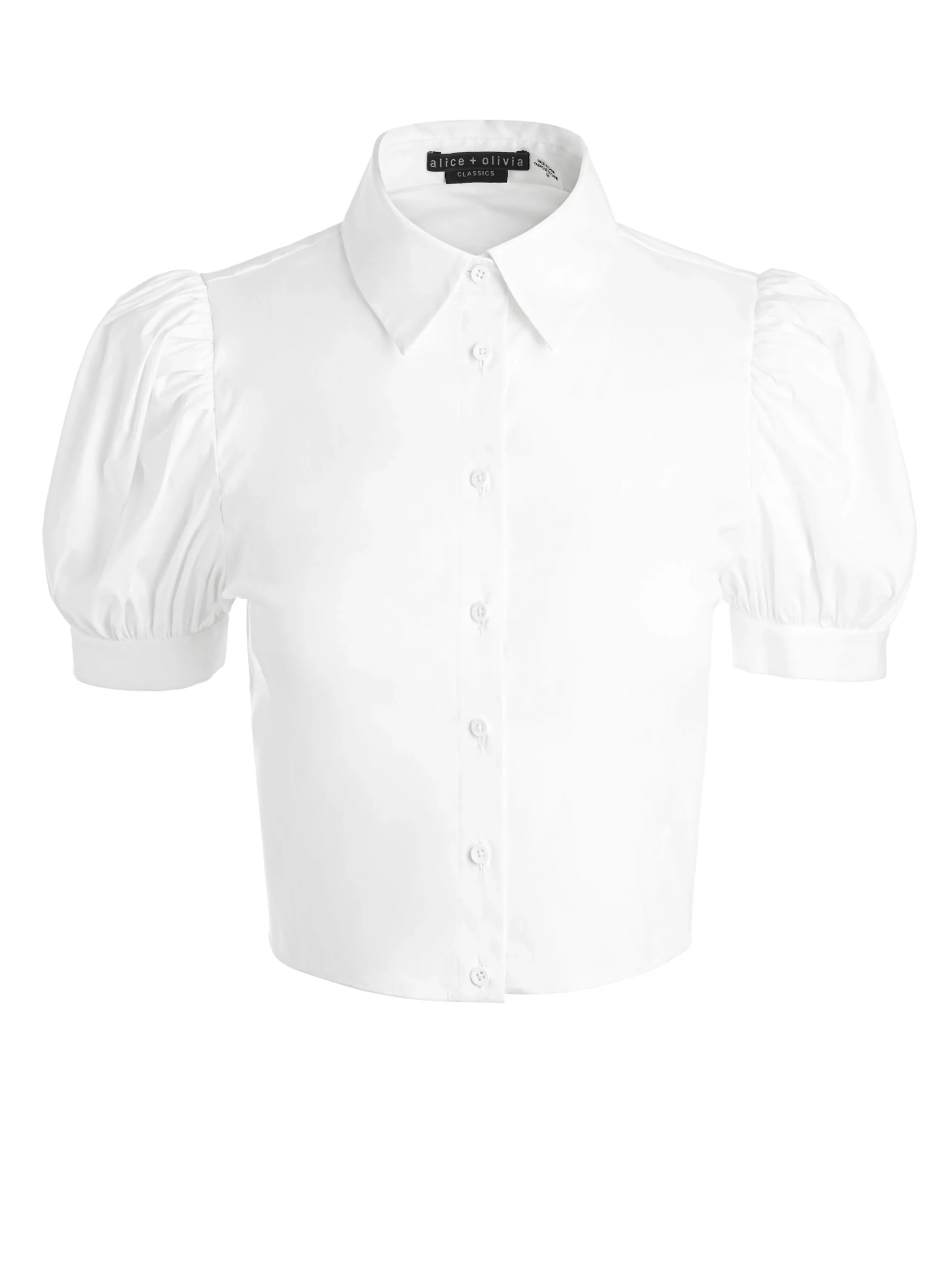 Alice and Olivia ESSENTIALS|THE WORKWEAR EDIT*WILLA CROPPED PUFF SLEEVE BUTTON DOWN