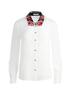 Alice and Olivia TOPS*WILLA EMBROIDERED COLLAR PLACKET TOP