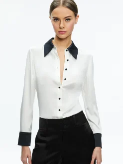 Alice and Olivia ESSENTIALS|THE WORKWEAR EDIT*WILLA FITTED PLACKET TOP