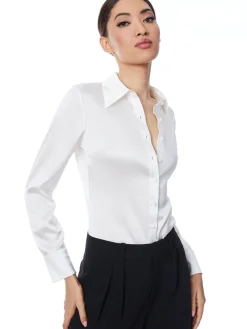 Alice and Olivia ESSENTIALS|THE WORKWEAR EDIT*WILLA FITTED PLACKET TOP