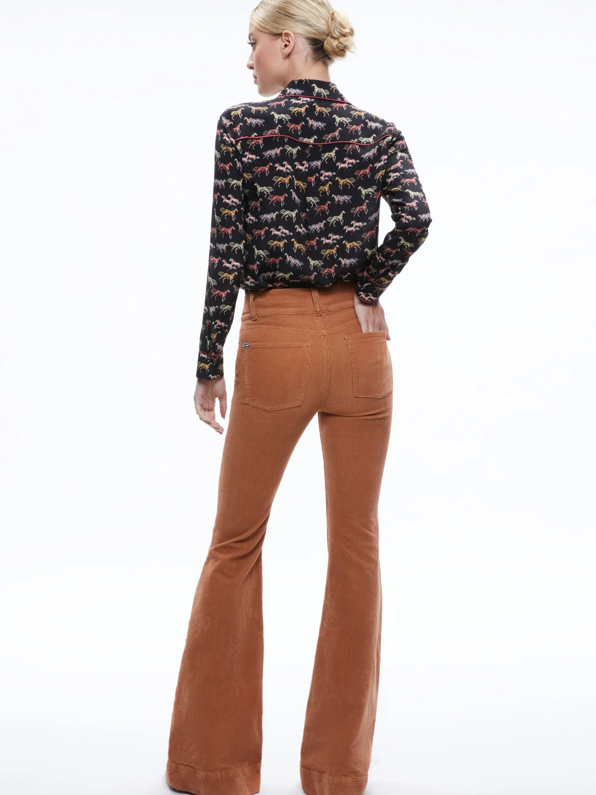 Alice and Olivia TOPS*WILLA PLACKET TOP WITH PIPING