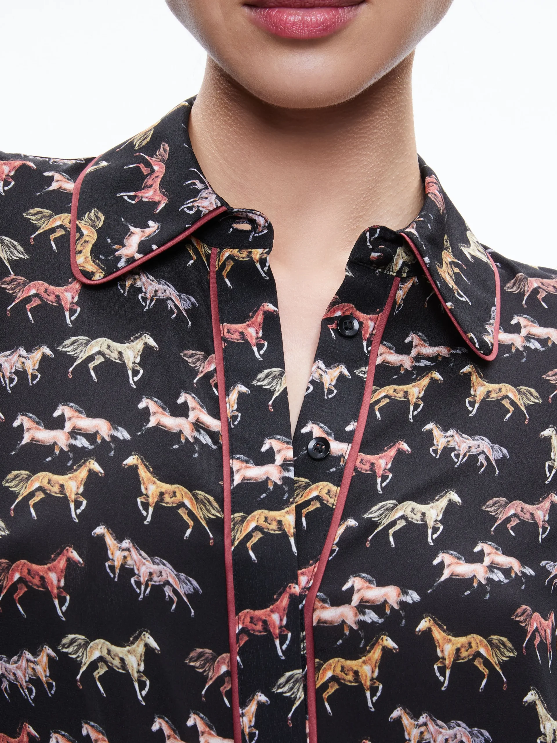 Alice and Olivia TOPS*WILLA PLACKET TOP WITH PIPING