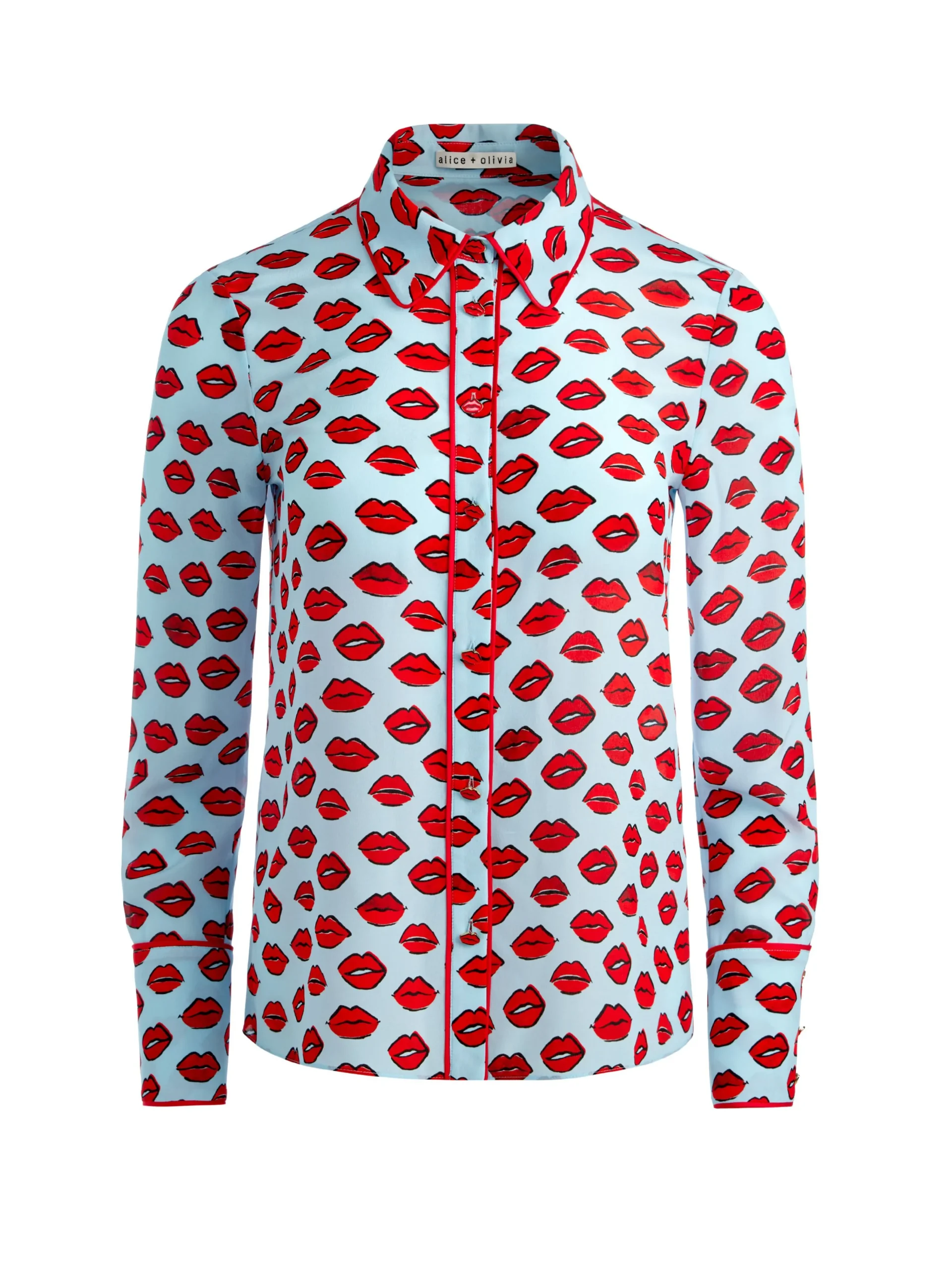 Alice and Olivia VALENTINE'S DAY EDIT|TOPS*WILLA PLACKET TOP WITH PIPING