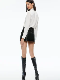 Alice and Olivia TOPS*WILLA PLACKET TOP WITH TIE