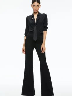 Alice and Olivia TOPS*WILLA PLACKET TOP WITH TIE