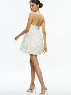 Alice and Olivia GUEST OF|MINI*WILMARIE EMBELLISHED LACE RUFFLE MINI GOWN