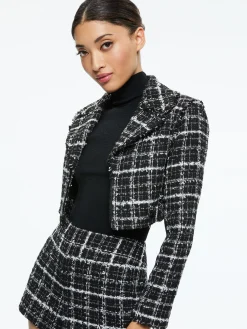 Alice and Olivia ESSENTIALS|JACKETS + COATS*YARDLEY CROPPED FRAY HEM JACKET
