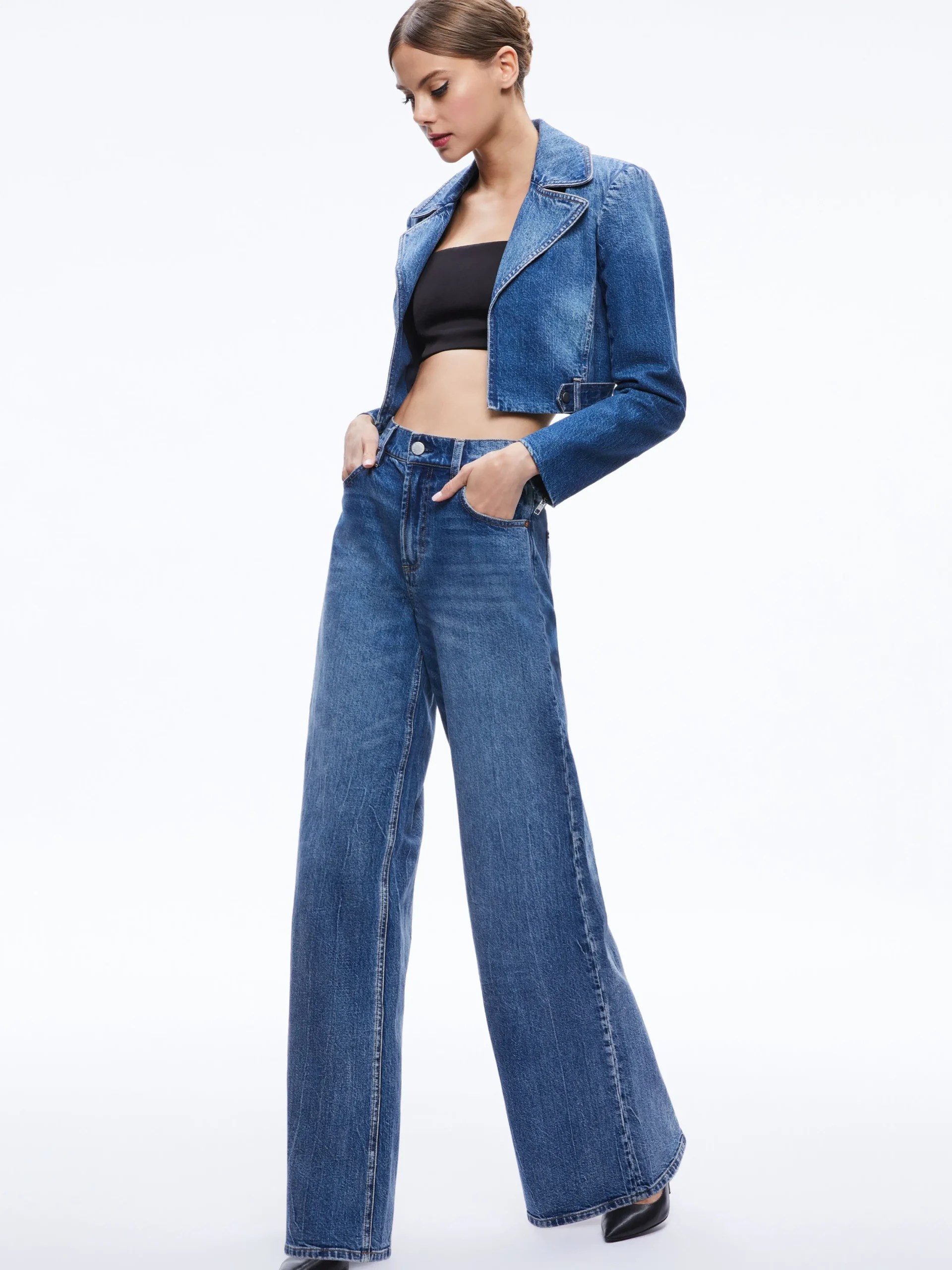 Alice and Olivia MATCHING SETS*YARDLEY DENIM JACKET + TRISH MID RISE BAGGY JEAN