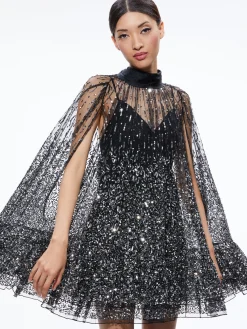 Alice and Olivia GUEST OF|MINI*ZENON SEQUIN CAPE MINI DRESS