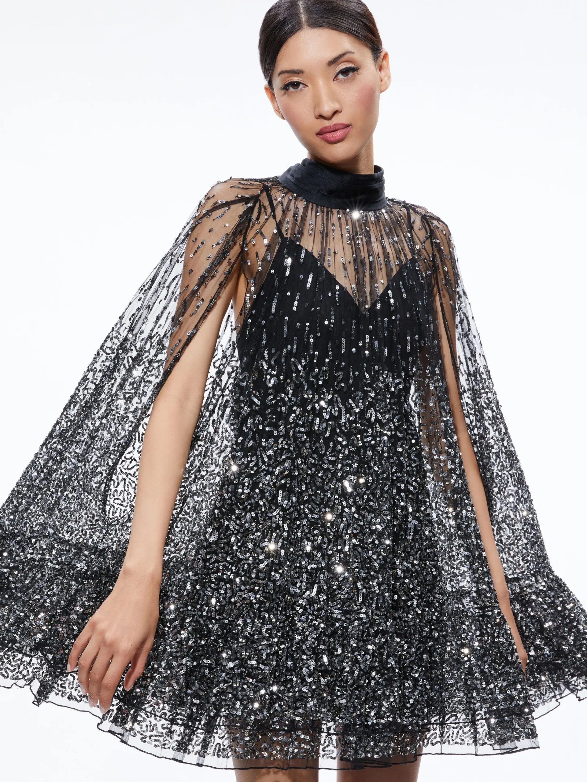 Alice and Olivia GUEST OF|MINI*ZENON SEQUIN CAPE MINI DRESS