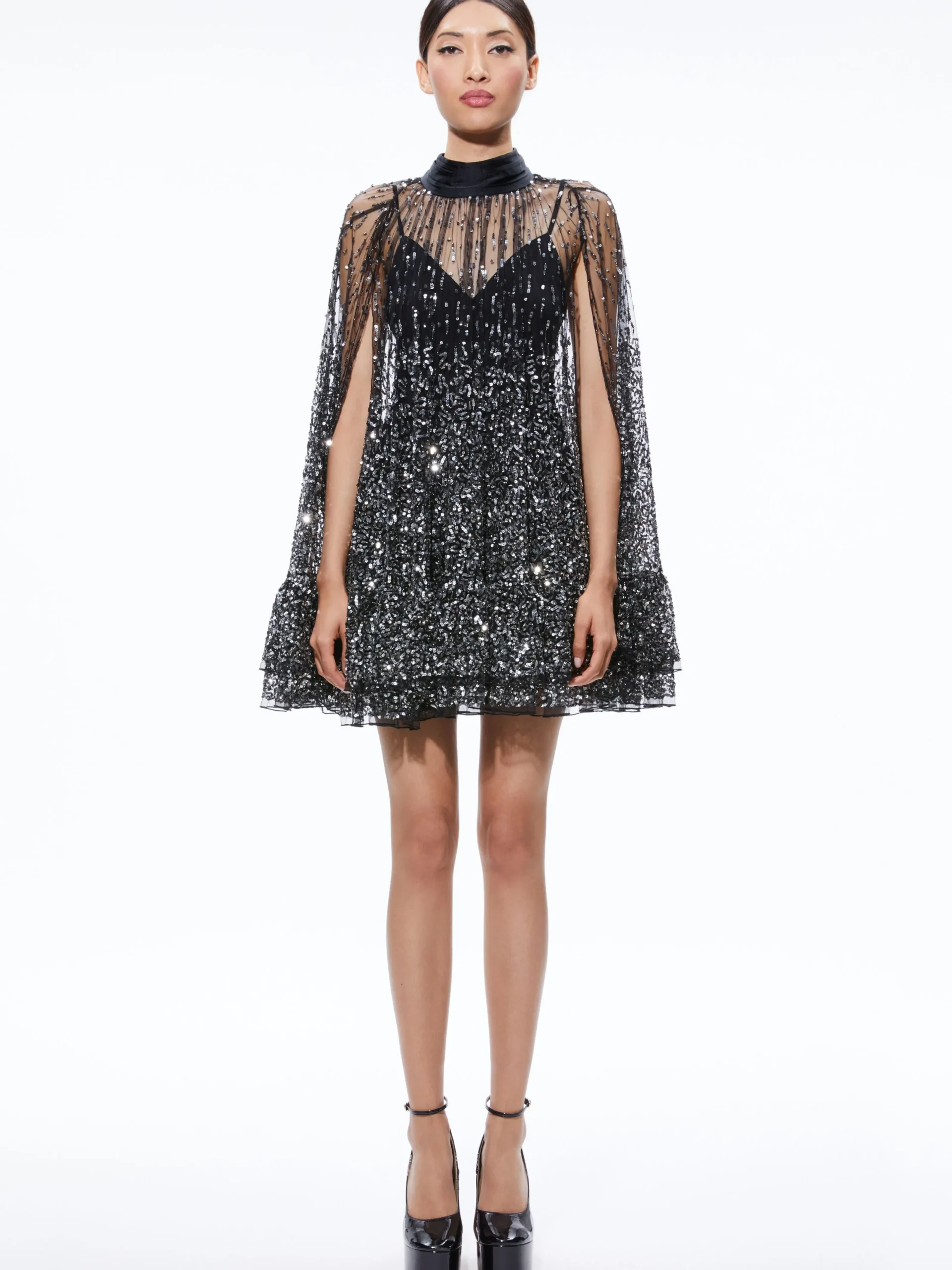 Alice and Olivia GUEST OF|MINI*ZENON SEQUIN CAPE MINI DRESS